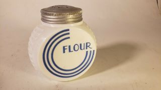 Vintage Anchor Hocking Vitrock Milk Glass Flour Shaker With Lid Blue