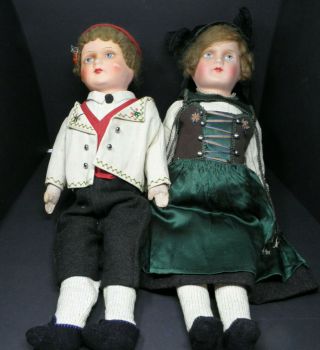 Antique Vintage Pair German Dolls Composition Heads And Stuffed Body Gw