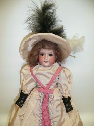 15 " Antique Am 370 6 German Doll W/brown Sleep Eyes Dress & Hat