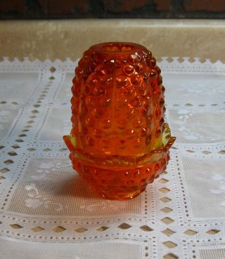 Vintage Fenton Glass Hobnail Fairy Lamp Candle Holder Orange Color