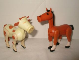 Vintage Fisher Price Little People Farm Animals Brown Horse & Cow