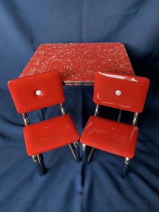 American Girl Molly Red Retro Chrome Table And Chairs Kitchen Set Retired Euc