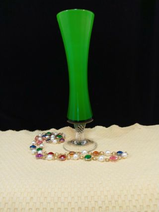 Mid Century Modern Cased Green & White Glass Vase