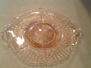 Vintage 12 1/2 " Pink Depression Glass Cake Plate Tray With Handles