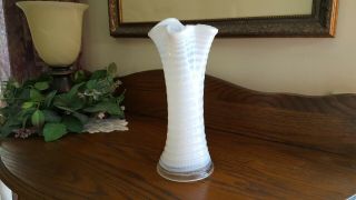 " 1902 " Antique Ribbed Spiral Opalescent Swung Vase 8 3/4 " National Glass Co