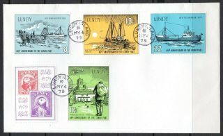Gb Lundy 1979 Qeii 50th Anniv.  Of The Lundy Post Set Of 4 First Day Cover