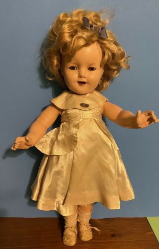 Antique Vintage 1935 Ideal Shirley Temple Compo Doll Mohair Wig Satin Gown Rare