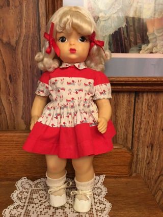 Vintage 1950’s 16 " Terri Lee Doll Dressed In Red,  White,  Gray Dress With Ducks