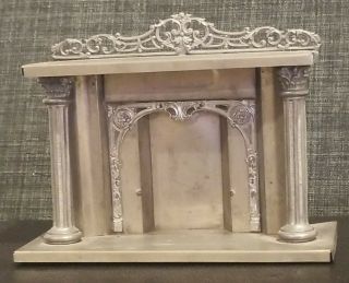Antique German Miniature Doll House Fireplace Victorian Tin Nickel Plated 1900