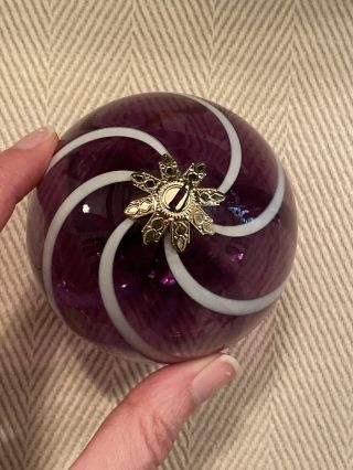 Friendship Ball Hand Blown Art Glass Purple White Christmas Ornament Witchball