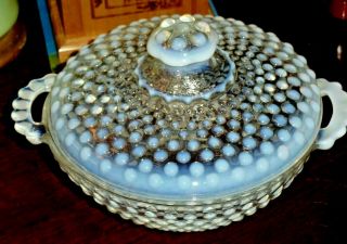 Vintage Fenton Hobnail 6 " Opalescent White Candy Dish W/lid & Handles