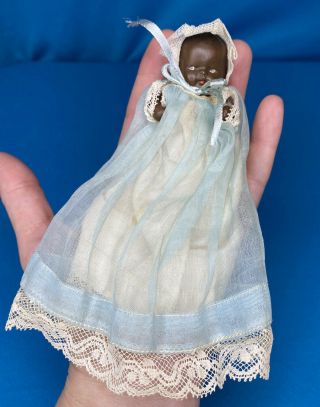 Vintage Aa Nancy Ann Hush A Bye Bisque 3.  5 " Storybook Black Baby Doll Rare