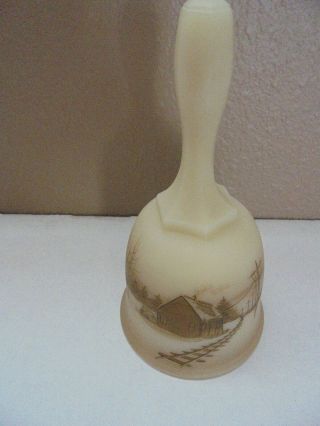 Fenton Vintage Hand Painted/signed Winter Scene Opaque Tan Ceramic Bell