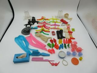 Vintage Barbie Doll Accessories Lot; Shoes,  Dishes,  Stands,  Hat Comb