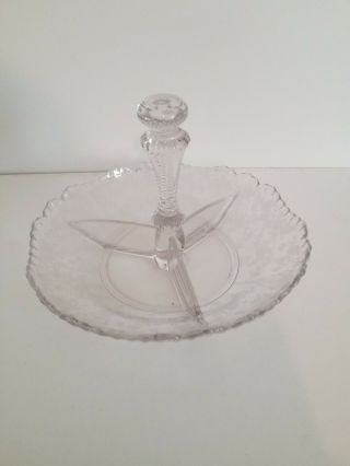 Cambridge Rose Point Divided Handled Candy Dish 5 " T 7 1/2 " D