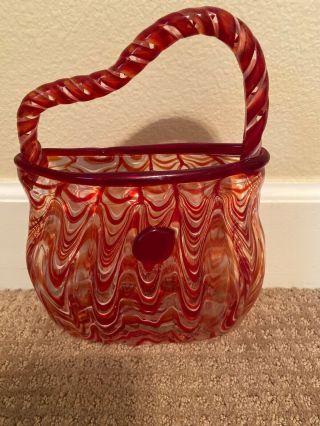 Murano Style Hand Blown Red/orange/white Art Glass Purse