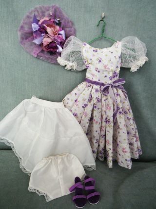 Lovely Cissy Doll Dimity Cotton Lavender Print Dress,  Shoes,  Hat Slip/panties