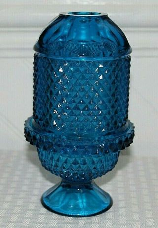Vintage Blue Fairy Lamp 2 Piece Candle Holder Turquoise Color Waffle Design