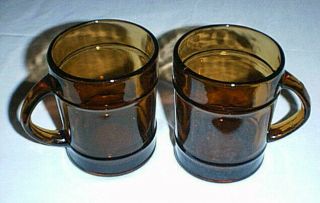 Fire King Glass " Ranger " Brown/amber " Barrel " 12 Oz Coffee Cup Mugs - Set Of (2)