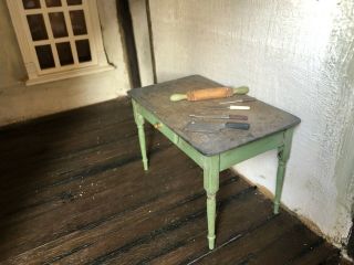Handmade Farm Country Kitchen Wooden Table,  Rolling Pin And A Knife Set