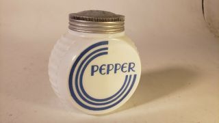 Vintage Anchor Hocking Vitrock Milk Glass Pepper Shaker With Lid Blue