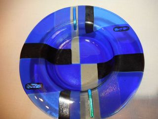 Hand Blown Cobalt Blue Art Glass Candy Dish Very Pretty Designs Bowl Vintage