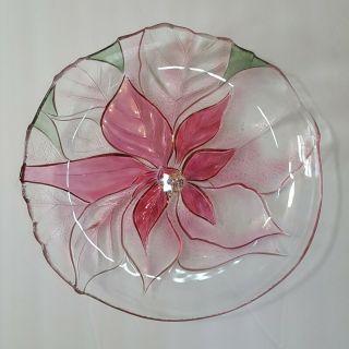 Vintage Mikasa Clear & Frosted Glass Poinsettia Serving Platter 14” Round Bowl