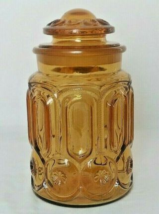 L E Smith Amber Glass Moon And Stars Cookie Jar.  9 1/2 " Tall