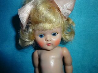 1951 - 53 Vintage Vogue Ginny Doll,  Strung,  Blonde girl pink ribbon,  Painted Lash 2