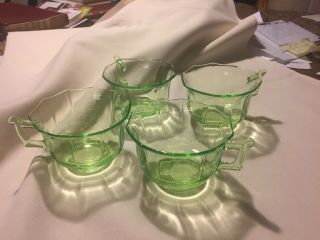 Set Of Four Vintage Cambridge Green Depression Glass Tea Cups
