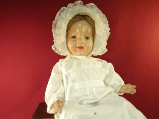Large 28 " Antique Composition Mama Doll In Edwardian Gown And Lace Bonnet