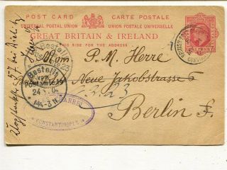 Great Britain 1d Postal Card To Berlin,  British Post Office Constantinopl 1904