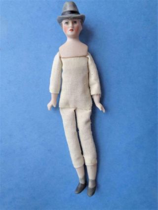 5.  5 " Antique German Bisque Miniature Dollhouse Doll 506 - 13/0 Man In Gray Hat