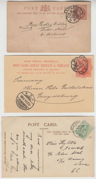 1887/1907 3x Postal Cards With Very Good Strikes Of Hooded - Circle Cancels