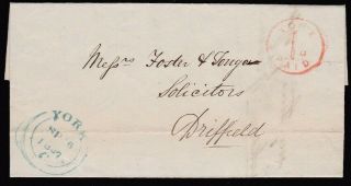 1847 Entire Letter " York / 1d / Paid " Uniform Penny Post H/s To Driffield.  Upp.