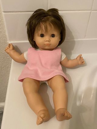 Vtg 80’s Gotz Puppe 15” Pre - American Girl Bitty Baby Doll - Brown Hair Hazel Eyes