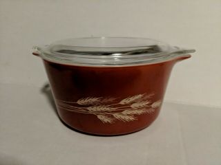 Vintage Pyrex Autumn Harvest Wheat Red,  Rust 473 - B Round Casserole Dish And Lid