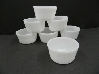 Vintage Glasbake White Milk Glass Ramekin Custard Pudding Dessert Cup Set Of 7