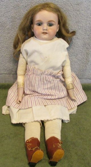 Antique 19 " Armand Marseille 370 Dep Bisque Shoulder Head Wigged Doll Fixed Eyes