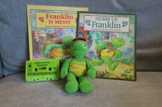 Vintage Franklin The Turtle 7 " Bean Bag Toy,  2 Books & Cassette Tape