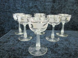 Set Of 6 Vintage Libbey Silver Leaf Frosted Cocktail Glasses 4 7/8 " - Immaculate