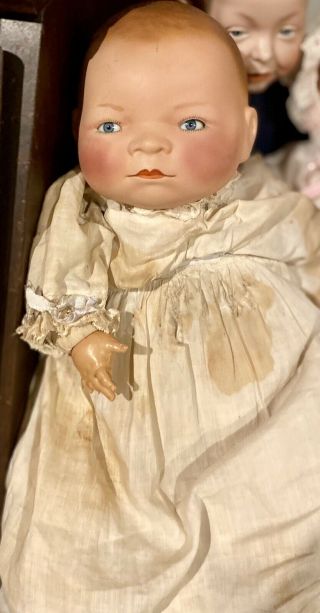 Antique German 15” Grace Storey Putnam Bye Lo Bisque Baby Closed Mouth Doll