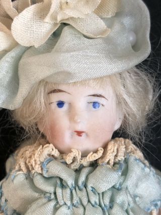 Antique German 4” All Bisque 2120 Miniature Wire Jointed Girl Doll
