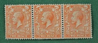 Gb Stamps George V 2d Die1 Strip 3 U/m Centre Stamp Gr Watermark Lopsided (ch30)
