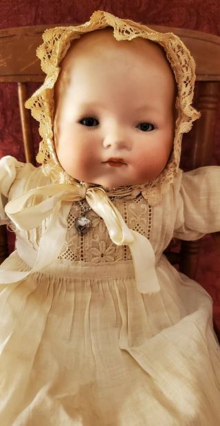 Antique German Bisque Solid Dome Head Baby Doll Armand Marseille 341 Cloth Body
