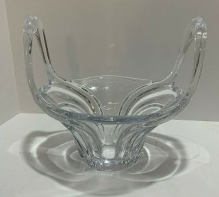 Art Vannes France Large Heavy Centerpiece Crystal Basket Vase Signed