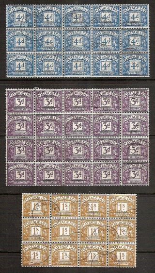 Great Britain - Postage Dues - Selection Of 3 Values In Blocks - Postally