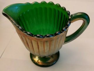 Fenton Carnival Glass - Stippled Rays Creamer - 3.  75 " - Green