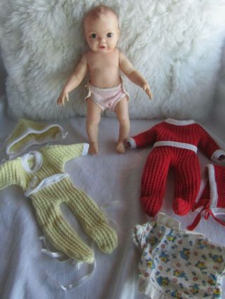 Vintage Terri Lee Linda Baby Doll - 10 " - Diaper - 2 Knit 1 Pc Outfits