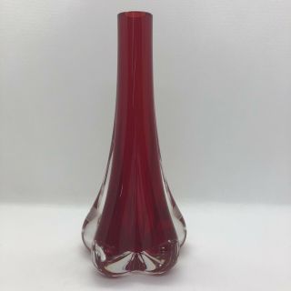Vintage Retro Whitefriars Ruby Glass Elephants Foot Lobed Vase Pattern 9728